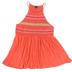 Torrid 1X Coral Pink Striped Smocked Halter Tank Top Boho Babydoll Peplum